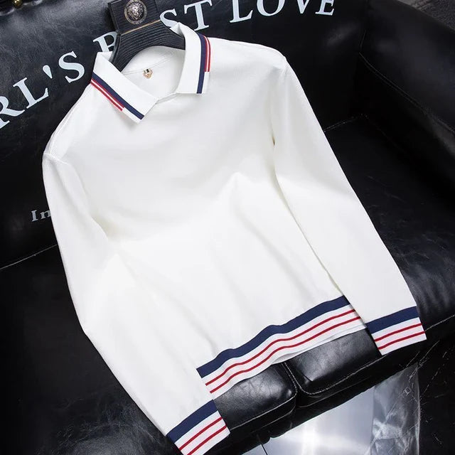 Men's White Imported Full Sleeve Polo T-Shirt -