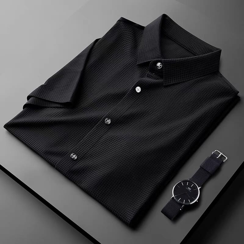Men's Black Textured Half Sleeve Shirt -