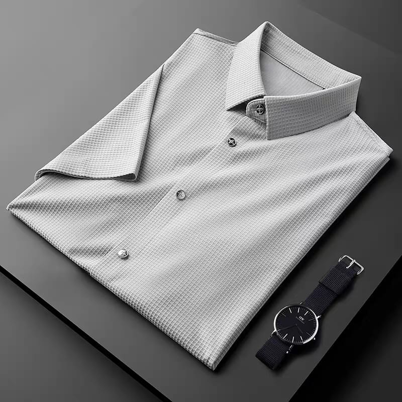 Men's Gray Textured Half Sleeve Shirt -