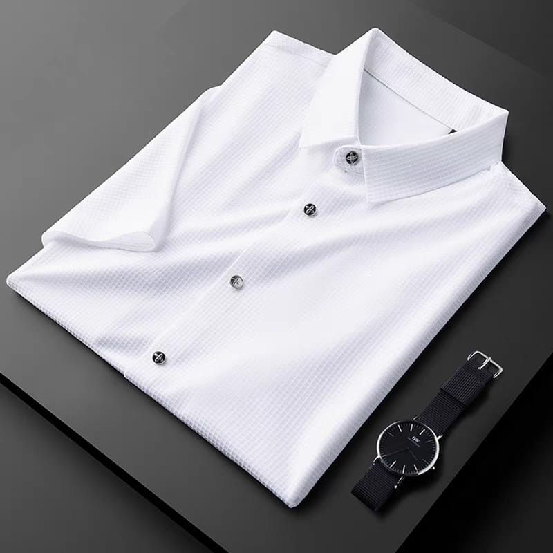 Men's White Textured Half Sleeve Shirt -