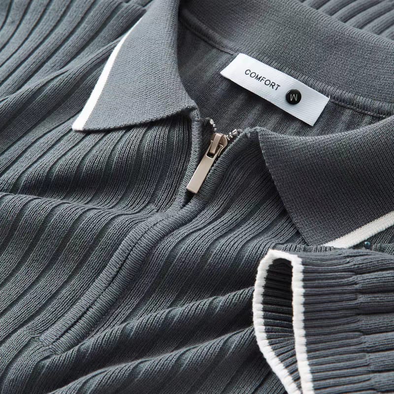 Men's Grey Woolan Zip Half Sleeve T-Shirt -
