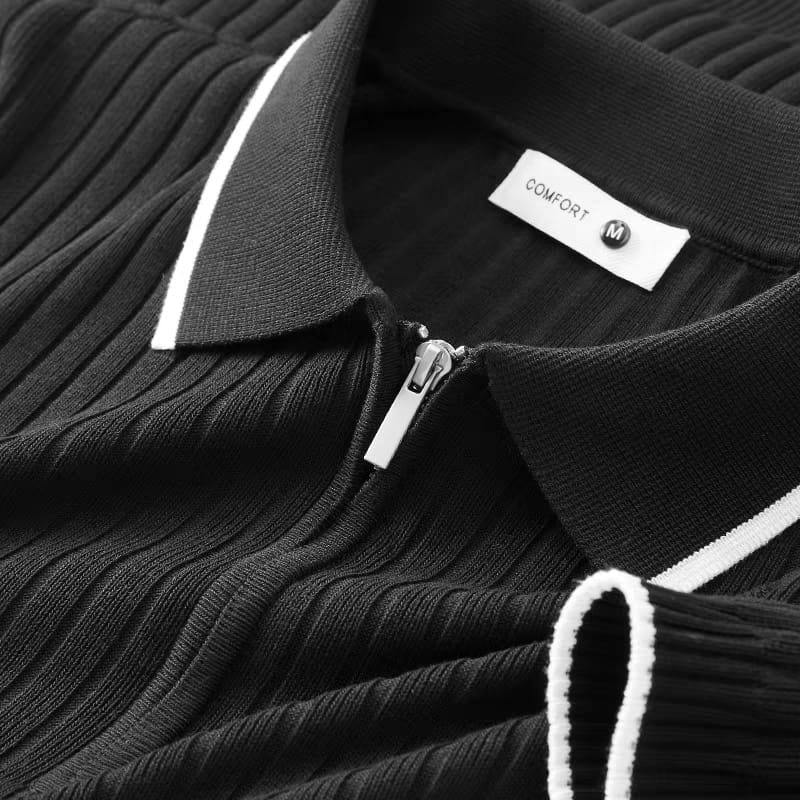 Men's Black Woolan Zip Half Sleeve T-Shirt -