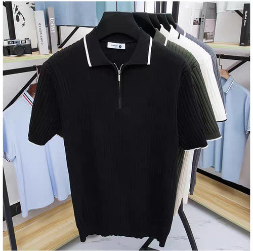 Men's Black Woolan Zip Half Sleeve T-Shirt -