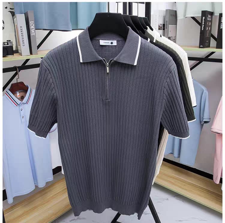Men's Grey Woolan Zip Half Sleeve T-Shirt -