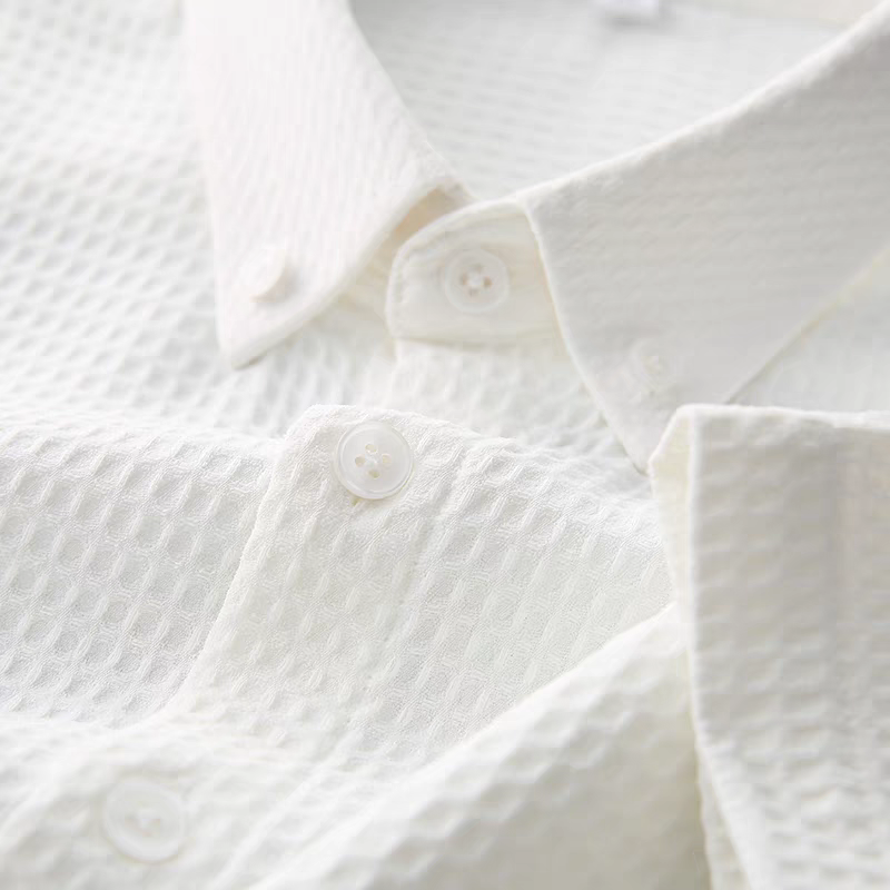 Men's White Textured Half Sleeve Shirt -