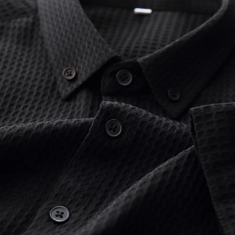 Men's Black Textured Half Sleeve Shirt -