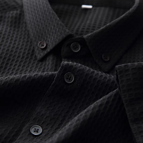 Men's Black Textured Half Sleeve Shirt -